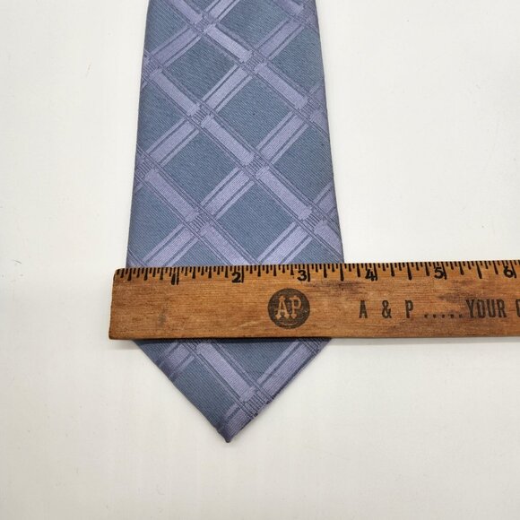 Gino Pompeii Blue Checkered Geometric Tie 100% Polyester EUC - Picture 5 of 7